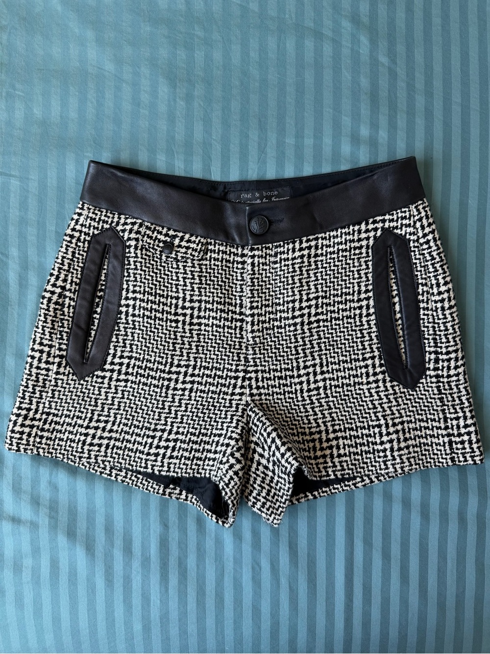 Rag & Bone for Intermix Tweed Lamb Leather Trim Shorts Size 0